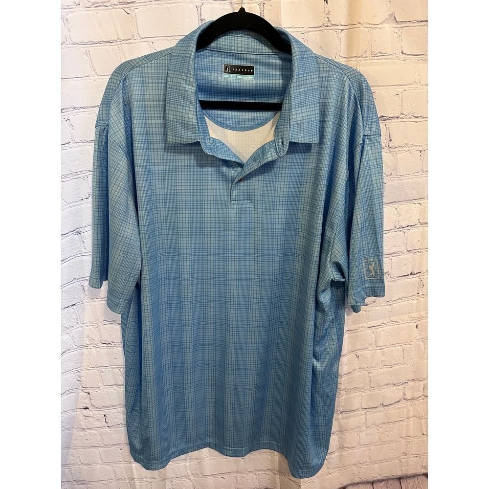 PGATOUR Light Blue Plaid Golf Shirt Performance Quick-Dry Comfort XXL